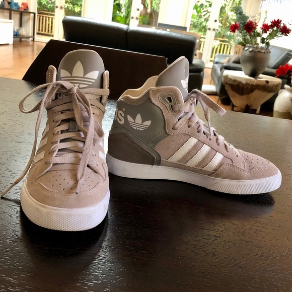gray adidas high tops